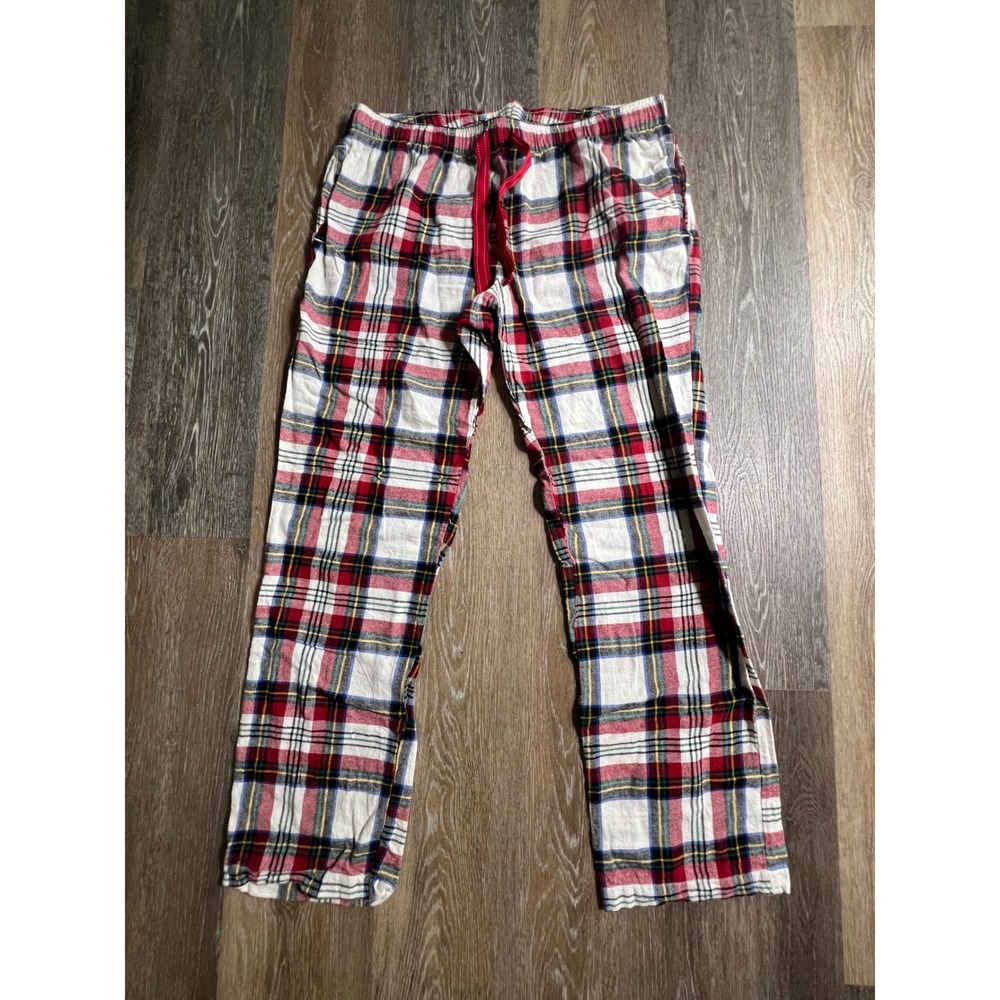 Old Navy Pajama Pants Mens L Red White Plaid Excellent Flannel Sleepwear